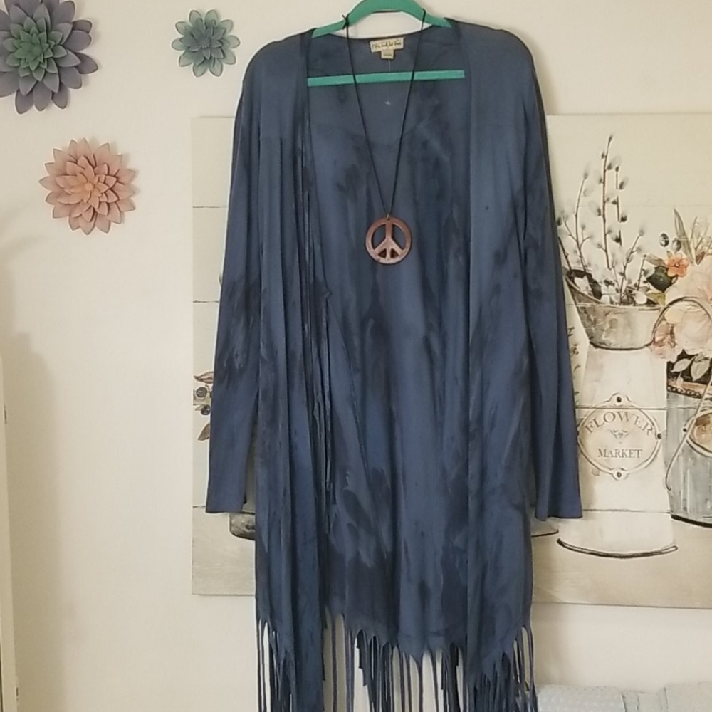 Elegant Blue Cardigan with Fringe